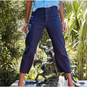 Frank & Eileen Kinsale Italian Crop Pants Linen Twill Chino Pants Navy Raw Hem 8